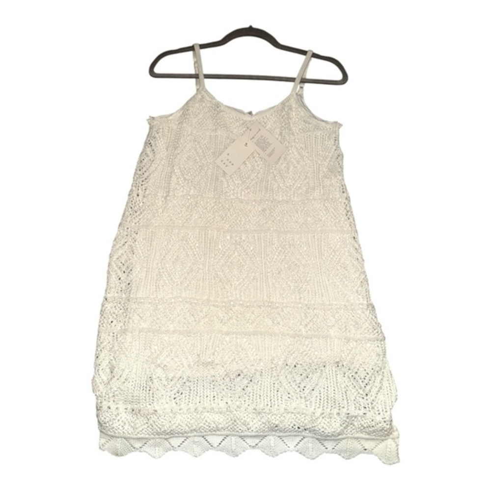 A New Day Medium White Knit Crochet Slip Dress Beach Resort Boho Festival NWT